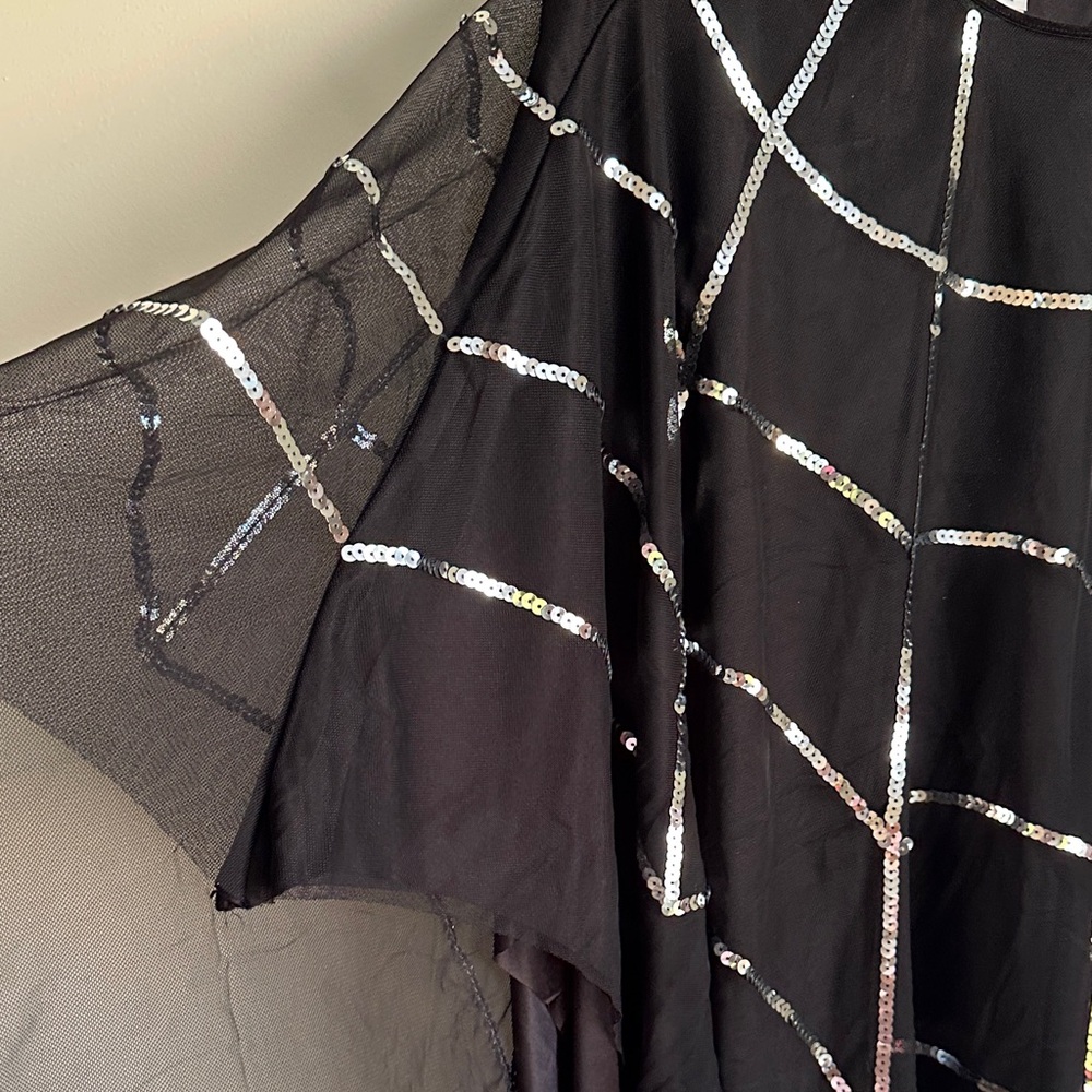 Spirit Halloween Elegant Black and Silver Sequin Spider Web Poncho - Picture 5 of 6